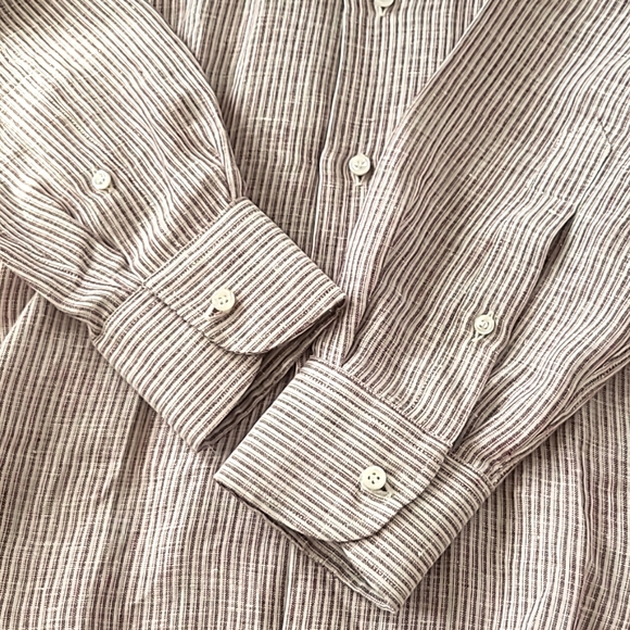 Luciano Barbera Made in Italy White Pink Stripes 100% Linen Dress Shirt, Size S - Picture 5 of 10